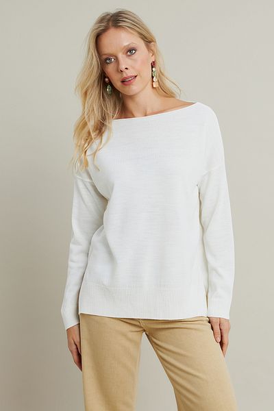 Cool & Modest Ecru Boat Neck Γυναικεία Πλεκτά Μπλούζα - MYIL561