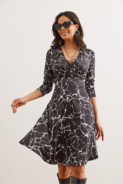 Olalook Women's Broken Black Double Breasted Knitted Dress Elb- 19000962