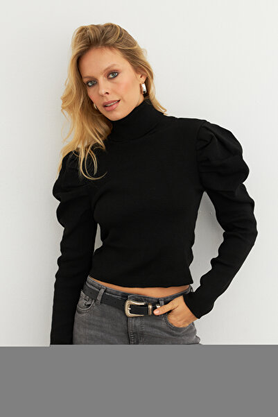 Cool & Modest Women's Black Princess Sleeve Turtleneck Knitwear Blouse Msf2555