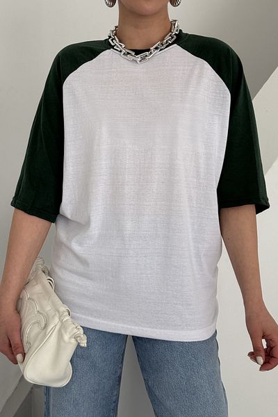 MODAGEN Μπλουζάκι Unisex Λευκό Πράσινο Raglan με μανίκια με λαιμόκοψη μονόχρωμο