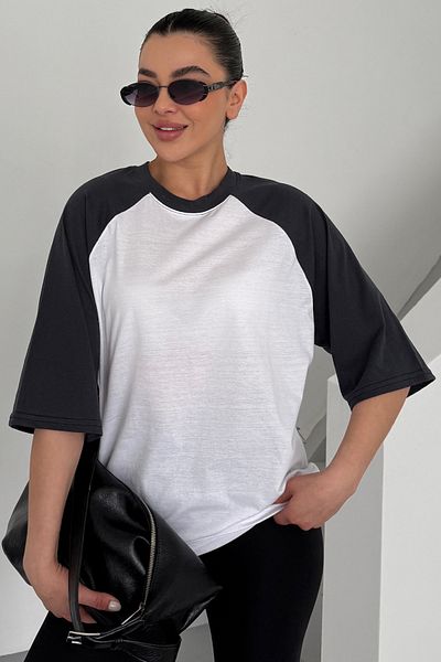 MODAGEN Μπλουζάκι Unisex Λευκό Ανθρακί Raglan με μανίκια με λαιμόκοψη μονόχρωμο