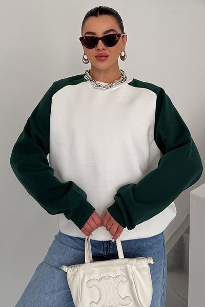 MODAGEN Φούτερ Unisex Λευκό Πράσινο Raglan Sleeve Crew Neck Oversize