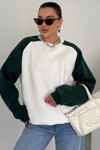 MODAGEN Φούτερ Unisex Λευκό Πράσινο Raglan Sleeve Crew Neck Oversize