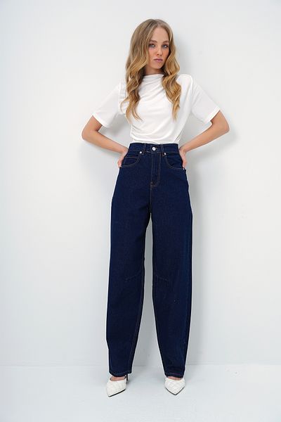 Trend Alaçatı Stili Dunkelblaue Baggy-Ballonjeans mit hoher Taille für Damen ALC-X12557