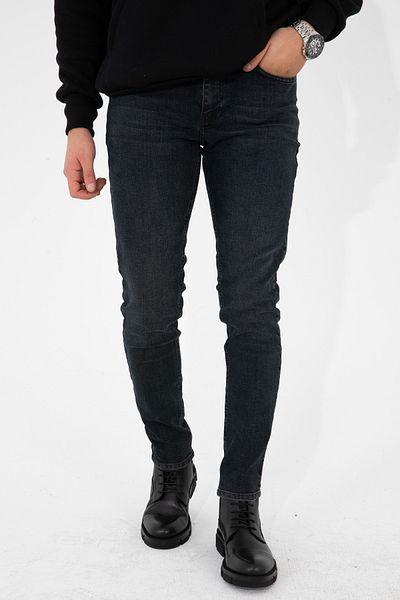 HLT JEANS Geschliffene anthrazitfarbene Slim-Fit-Lycra-Flexible-Jeans-Jeanshose für Herren Hlthe001935