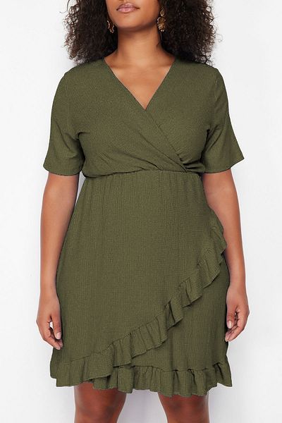 Trendyol Curve Khaki duplasoros, hajlított kötött ruha Duplasoros, hajlított mini kötött ruha TBBSS24AH00037