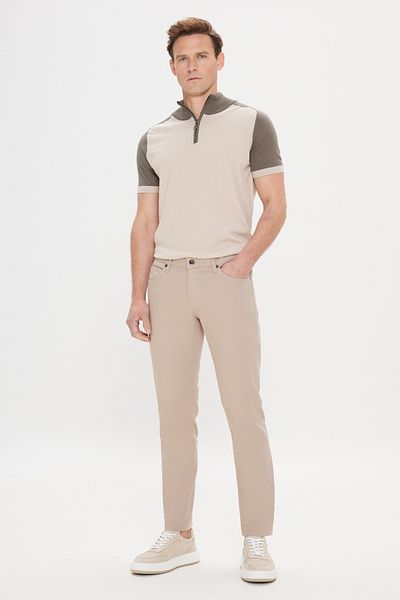 AC&Co / Altınyıldız Classics Herrenhose mit 360-Grad-Stretch in allen Richtungen, Slim Fit, diagonaler Stretch, gemustert, in Stein