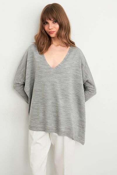 Cool & Sexy Women's Gray V-Neck Loose Blouse Yv304