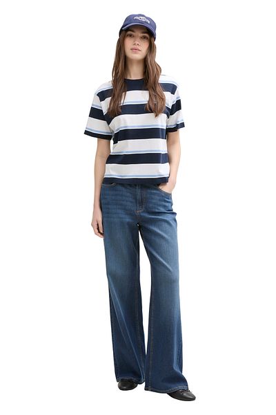 Tom Tailor Denim Tricou cu dungi cu tăietură cutie