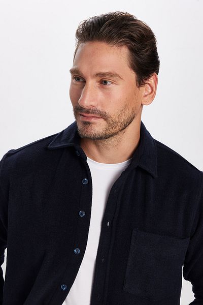 Tudors Men's Regular Fit Classic Cut Lumberjack Double Pocket Navy Solid Winter Shirt