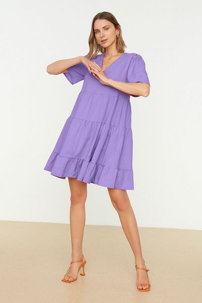 Trendyol Collection Lilac mini šaty s výstřihem do V – široký střih, tkané, TWOSS20EL0400