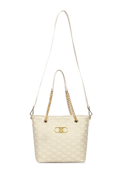 Pierre Cardin Ecru Glitter Canvas Women's Shoulder Bag