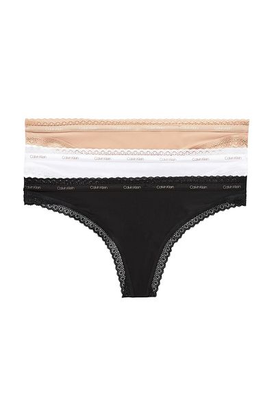 Calvin Klein Damen-Unterhemd aus Mikrofaser-Jersey mit hohem Bund und elastischem Bund und Spitzenbesatz in Schwarz