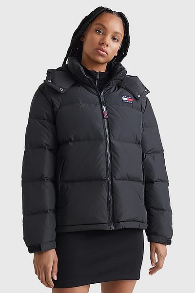 Tommy Hilfiger Women's Black Coat with Brand Logo Suitable for Daily Use Dw0dw14661-Bds