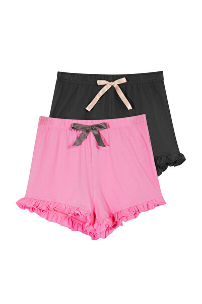 TRENDYOLMİLLA Gri-Pembe 2'li Paket Pamuklu Fırfırlı, Kurdele/Fiyonk Detaylı Ö...