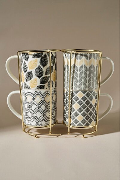 Karaca Std Nero - Classic Porcelain Mug Set of 4