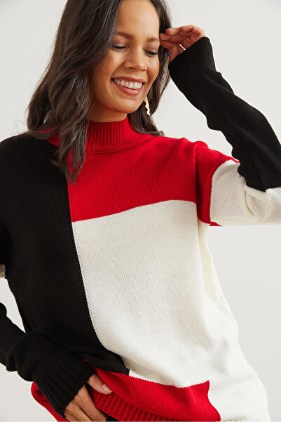 Olalook Pulover de damă din tricotaje roșu negru - KZK- 19000821