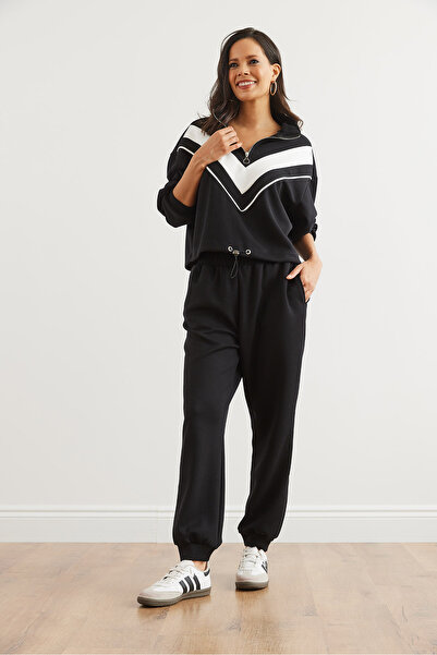 Olalook Women's Black Bottom Top Modal Button Tracksuit Set Etkm- 0000079