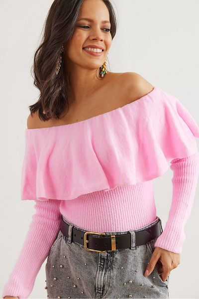 Olalook Candy Pink Madonna Collar Sweater - Soft Textured Kzk- 19000957