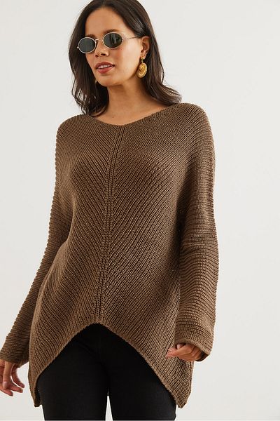 Olalook Women's Mink Veil Braided V-Neck Thessaloniki Sweater Kzk- 19000867