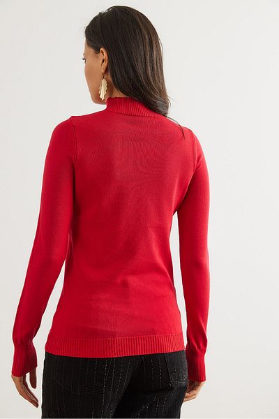 Olalook Women's Red Half Fisherman Basic Sweater Kzk- 19000815