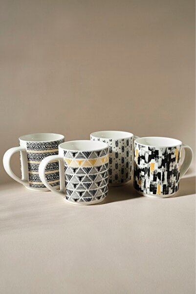 Karaca Nigrum 5 Piece Porcelain Mug/Mug Set with Stand 4x320 ml