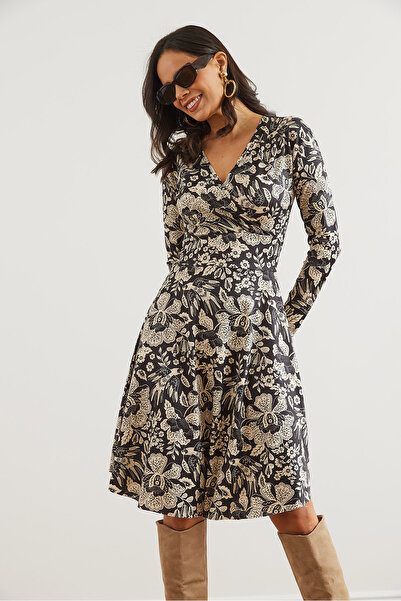 Olalook Dámské ptačí černé dvouřadé pletené šaty Elb- 19000962