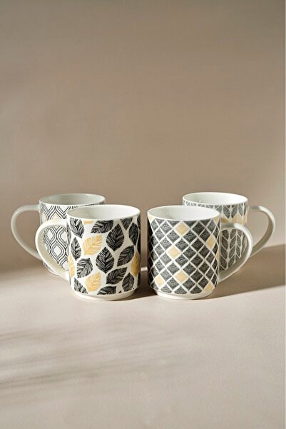 Karaca Std Nero - Classic Porcelain Mug Set of 4