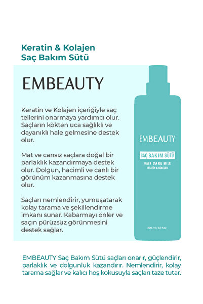 Embeauty Besleyici Keratin Kolajen Saç Bakım Sütü 200 ML