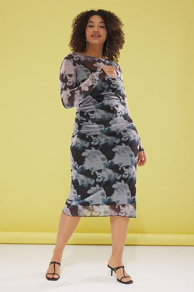 Trendyol Curve Black-Blue Tulle Knitted Plus Size Dress