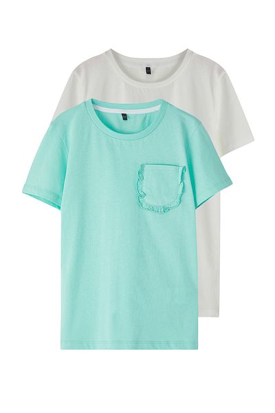 TRENDYOLKIDS Mint-Ecru Set of 2 Knitted T-Shirts for Girl - Tkdss25Ts00017