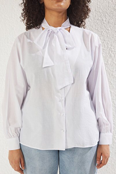 Trendyol Curve White Halter Neck Woven Plus Size Shirt Tbbss25Ax00009
