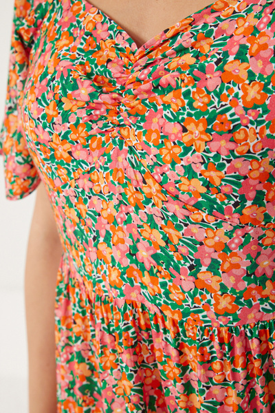 Trendyol Collection Floral Print A-Line Balloon Sleeves Midi Dress - Twoss20El2323