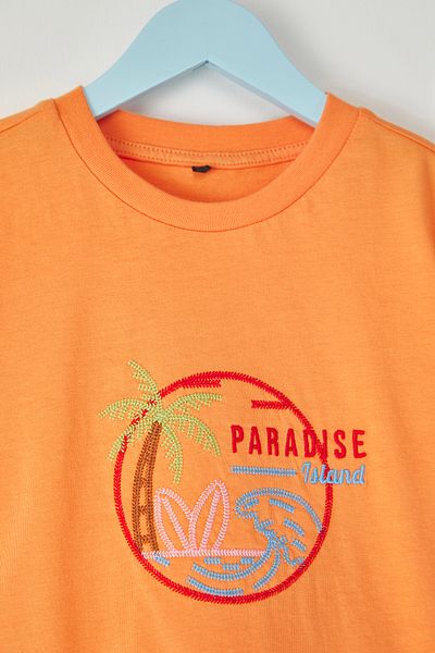 TRENDYOLKIDS Orange Embroidered / Embroidered Knitted T-Shirt Tkdss25Ts00049