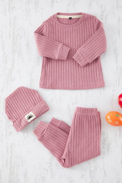 TRENDYOLKIDS Dusty Rose 3-teiliges geripptes Set für Babys – TKDAW25AU00176