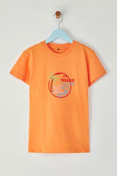 TRENDYOLKIDS Orange Embroidered / Embroidered Knitted T-Shirt Tkdss25Ts00049