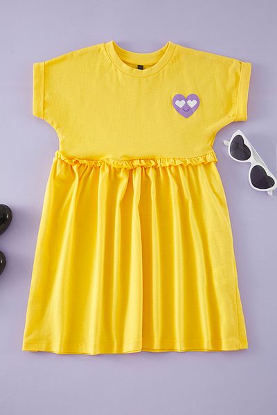 TRENDYOLKIDS Κίτρινο Πλεκτό Φόρεμα Μίνι Καρδιά TKDSS25EL00012