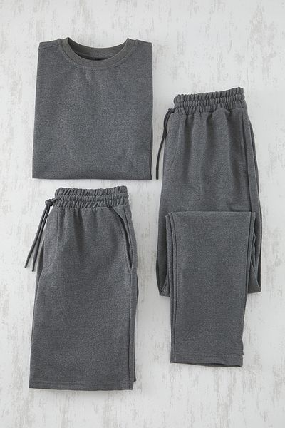 Edit by Trendyol Anthracite Σετ μπλουζάκι/Σορτς/Φούτερ 3 τεμαχίων Oversize