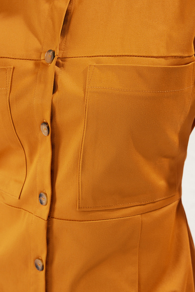 Trendyol Collection Φόρεμα με λεπτομέρεια τσέπης κανέλας ελαστική μέση μίνι υφαντό πουκάμισο TWOSS25EL00129