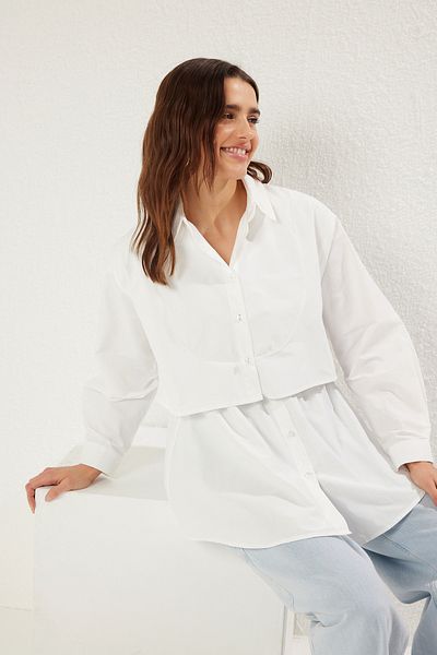 Trendyol Modest Ecru Layer Detailní tkaná hidžábová košile TCTSS25TG00011