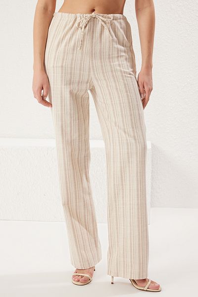 Trendyol Collection Wide Leg Striped Linen Woven Trousers - Multicolor Twoss25Pl00034