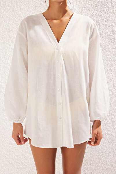 Trendyol Collection Ecru Woven Balloon Sleeve Shirt Tbess25Go00013