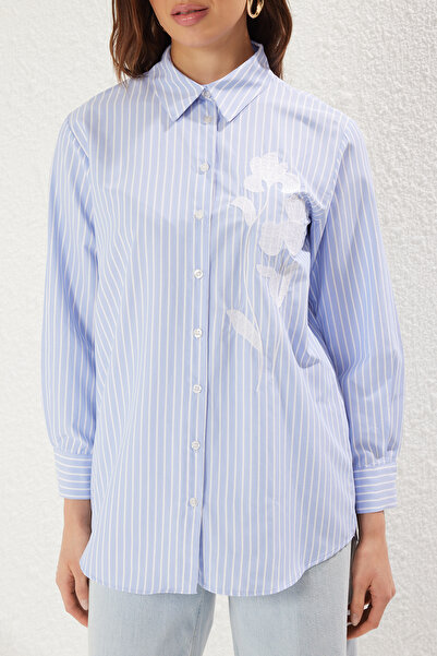 Trendyol Modest Cămașă țesătă cu dungi albastre TCTSS25TG00014