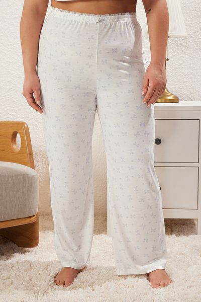 Trendyol Curve Ribbon Patterned Ecru-Blue Lace Pajama Bottoms - Tbbss25Ia00002