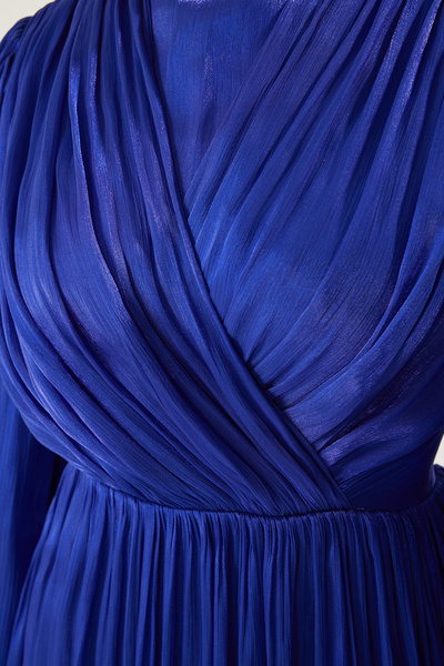 Trendyol Modest Tkané večerní šaty s námořnickou modří Stříbrné šifonem Tctss25Db00013