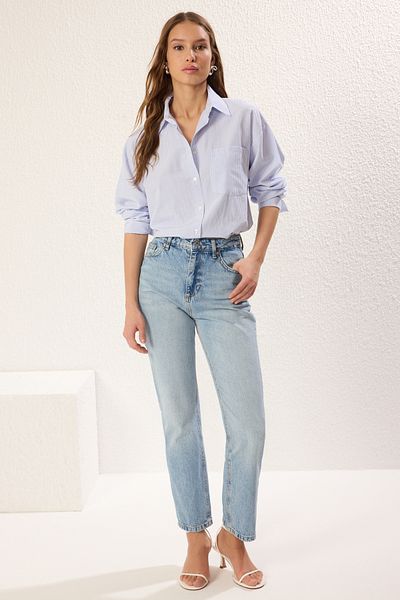 Trendyol Collection Blau*001 Straight-Jeans mit hoher Taille TWOSS23JE00089