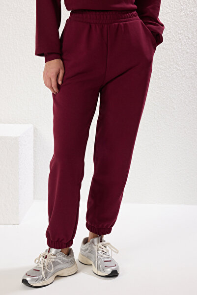 Trendyol Collection Bordó, normál/normál szabású, vastag nyakú, kötött tréningruha szett TWOSS25EM00001