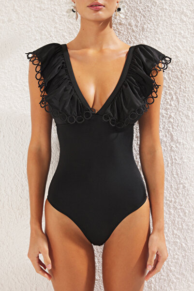 Trendyol Collection Black*001 Plain Deep V Strap Swimsuit