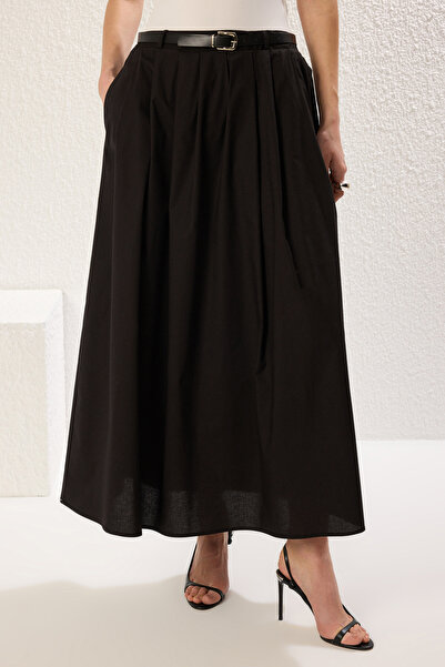 Trendyol Modest Fusta neagră cu curea plisată TCTSS25EE00005