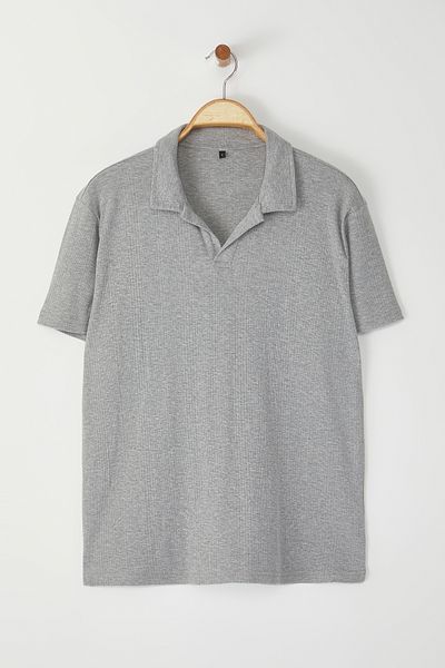 Trendyol Collection Šedé tričko s pravidelným/normálním střihem s texturou Basic Polo Neck TMNSS25PO00000
